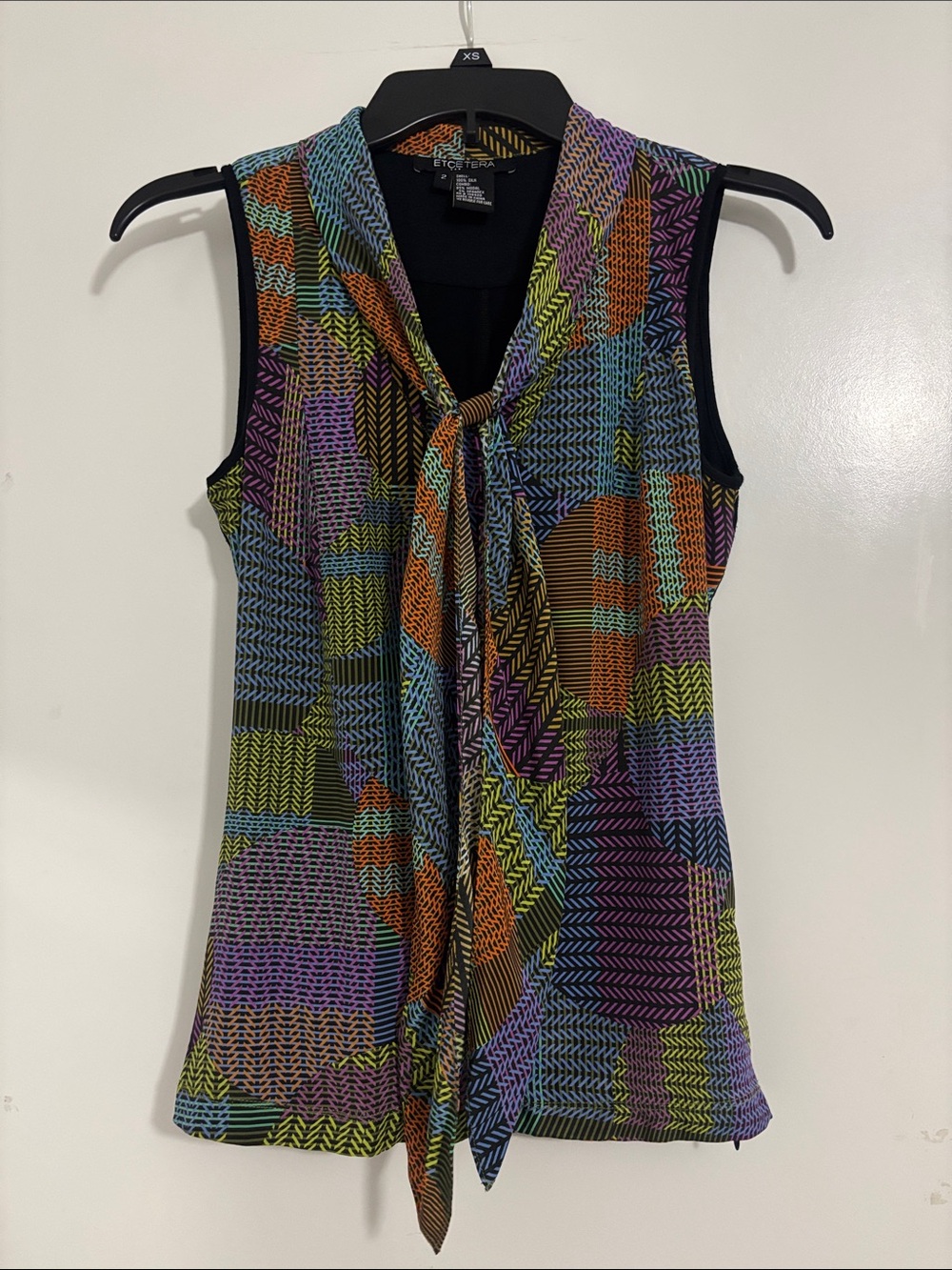 Etcetera Multicolor Geometric Tie-Neck Sleeveless Top